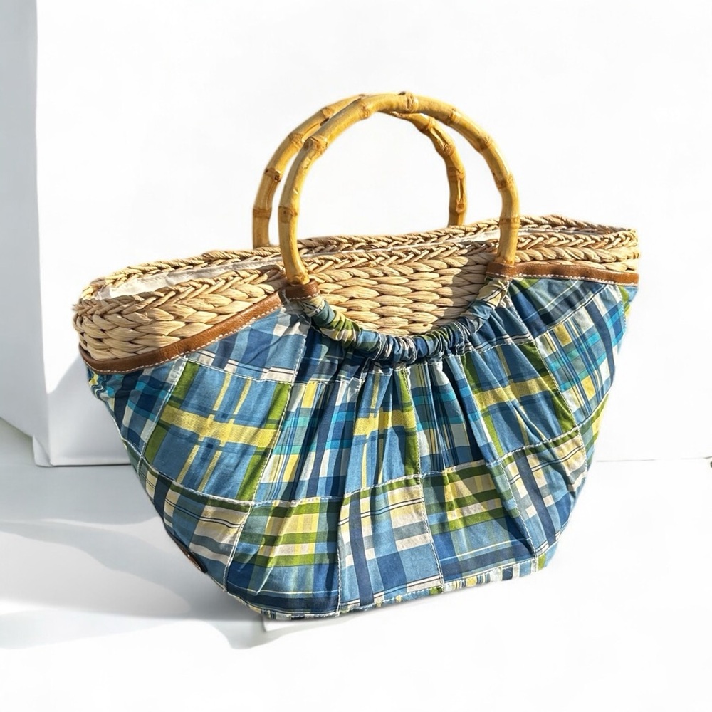 Woven Basket Bag w/ Bamboo Handles